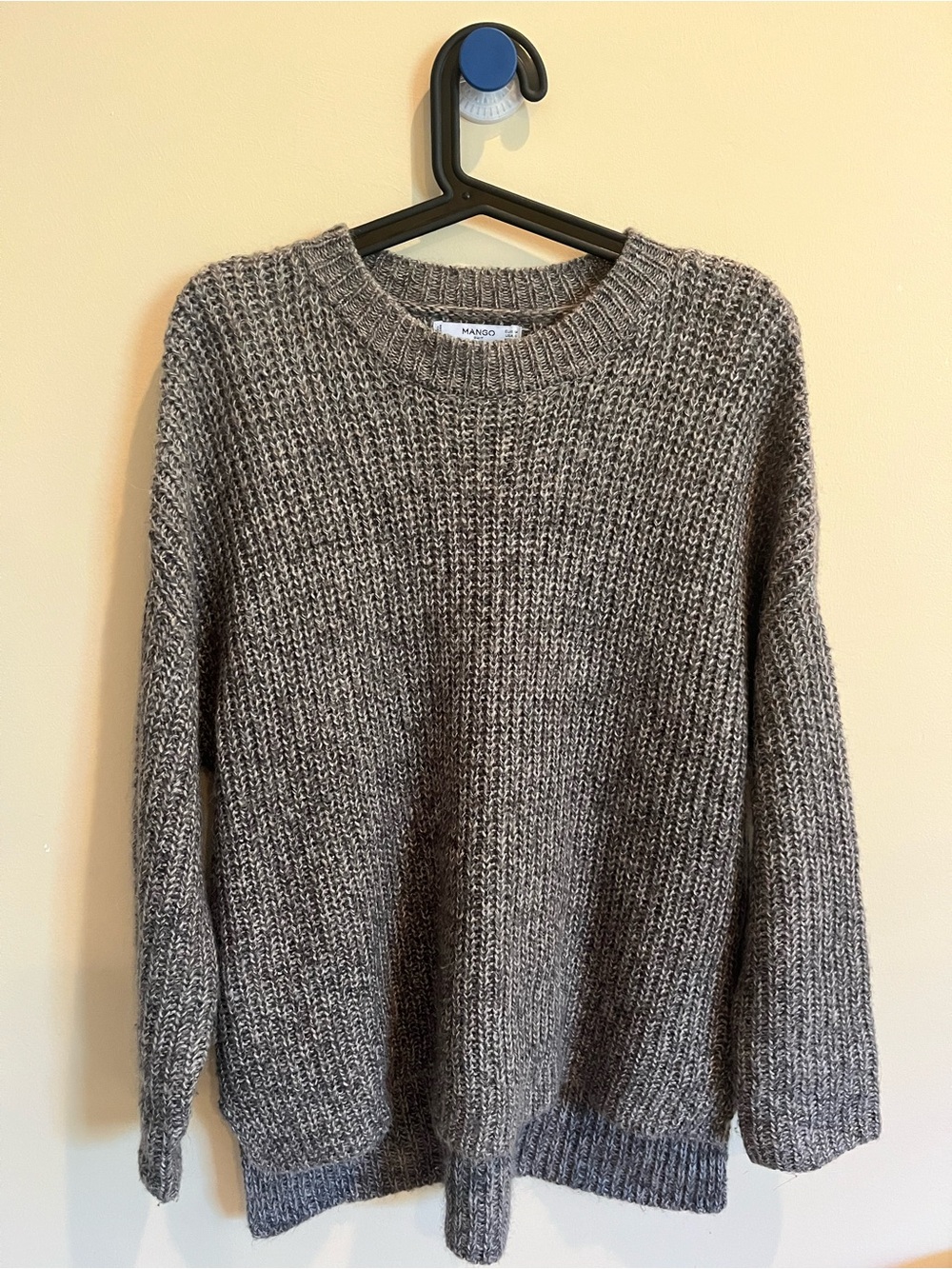 Mango Men's Heather Gray Chunky Knit Crewneck Sweater